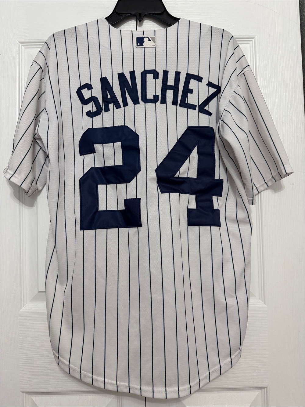 Majestic New York Yankees Pinstripe SANCHEZ Baseball Jersey - White/Navy #24